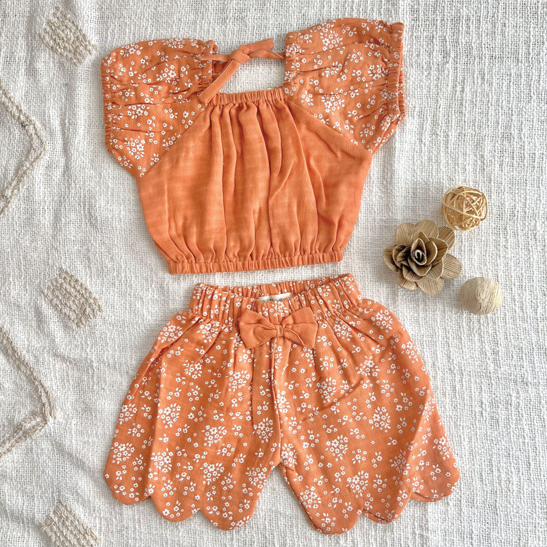 Puffed Co-ord sets for kids Coral