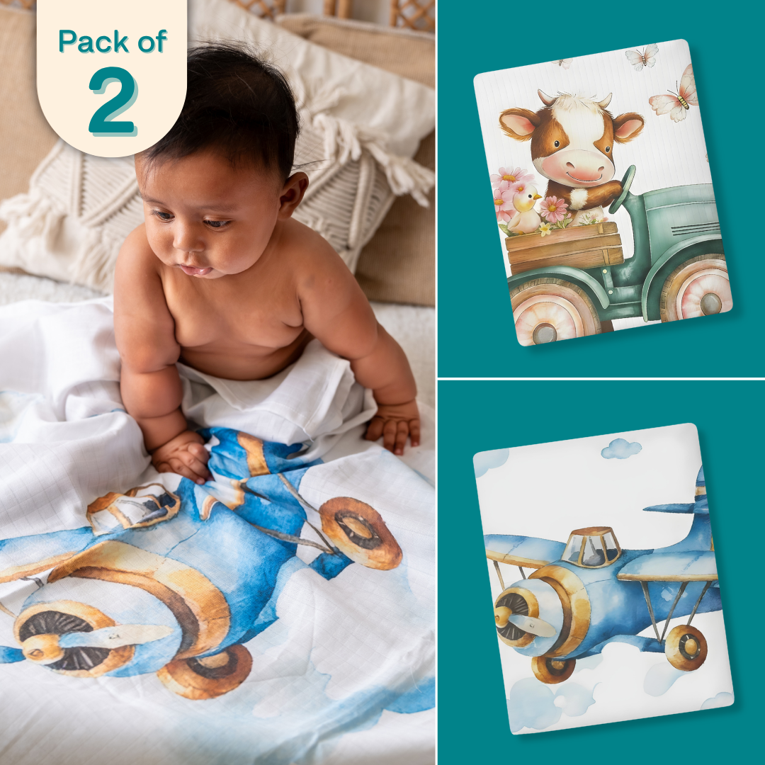 Lil Trunk Moo - Muslin Bath Towel - Pack of 2