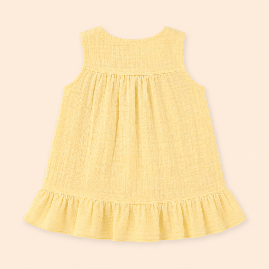 Buttercup Bloom - Crinkled Muslin A-line Sleeveless Frock