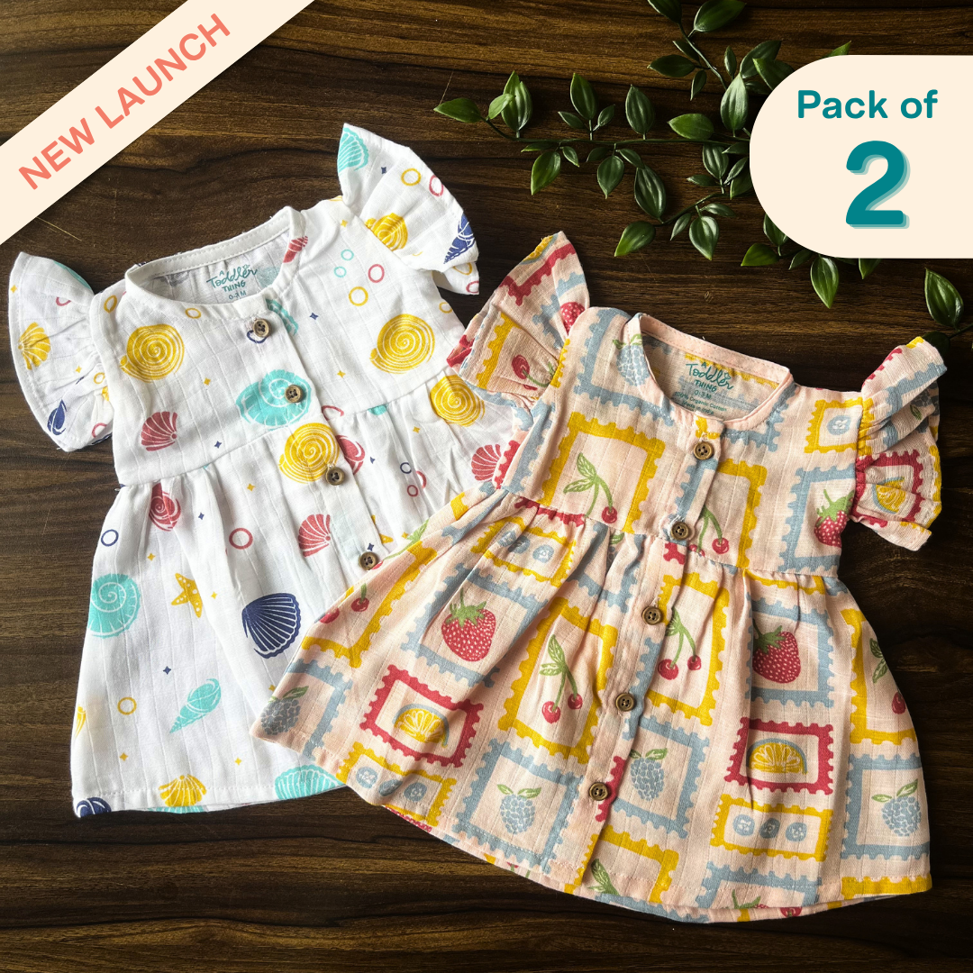 Wild Dino - Muslin Frill Frock (Pack of 2)