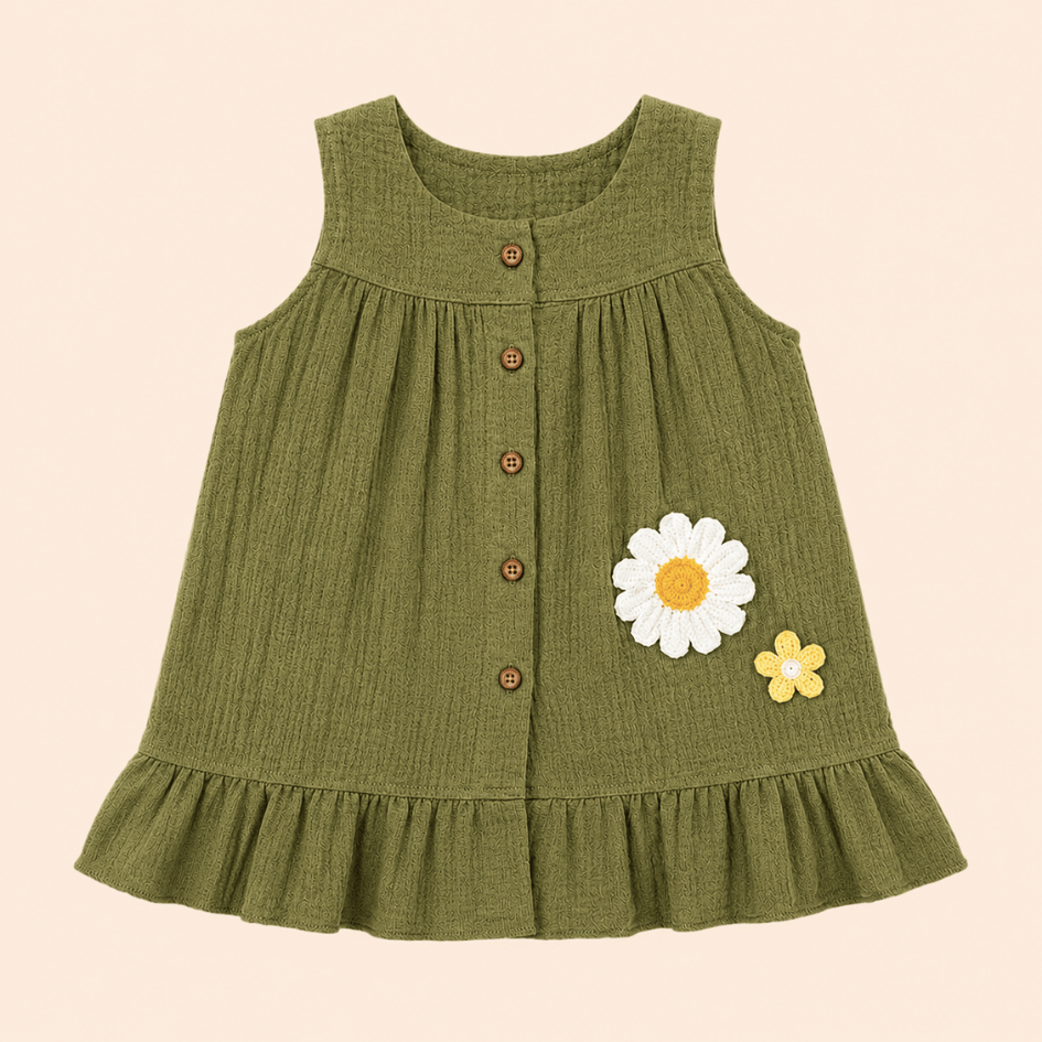 Buttercup Bloom - Crinkled Muslin A-line Sleeveless Frock