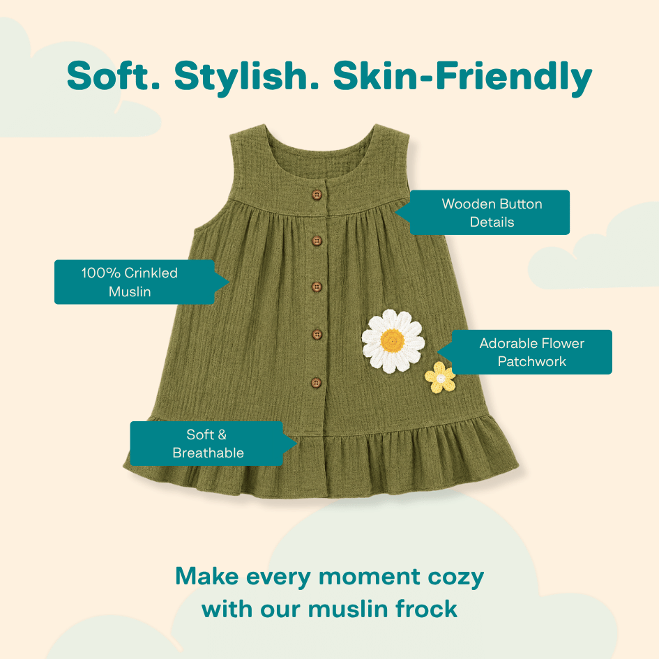 Buttercup Bloom - Crinkled Muslin A-line Sleeveless Frock
