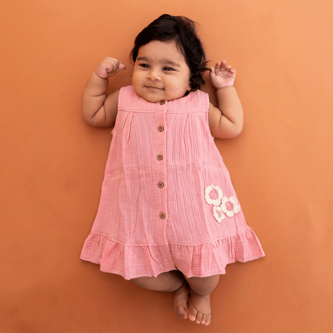 Blush Puff - Crinkled Muslin A-line Sleeveless Frock