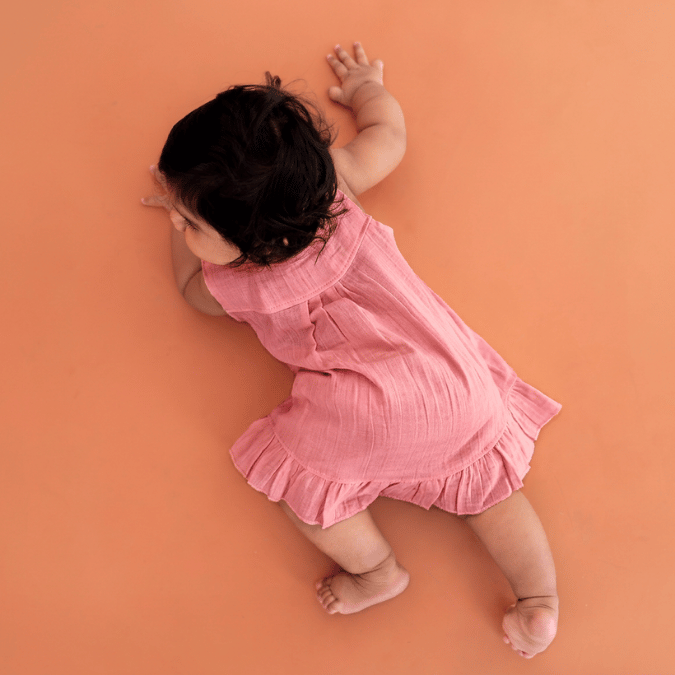 Blush Puff - Crinkled Muslin A-line Sleeveless Frock