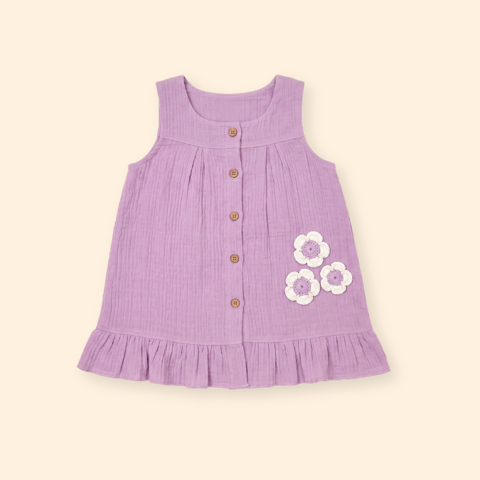Blush Puff - Crinkled Muslin A-line Sleeveless Frock