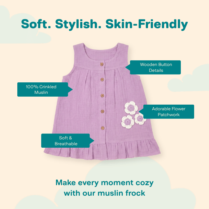 Blush Puff - Crinkled Muslin A-line Sleeveless Frock