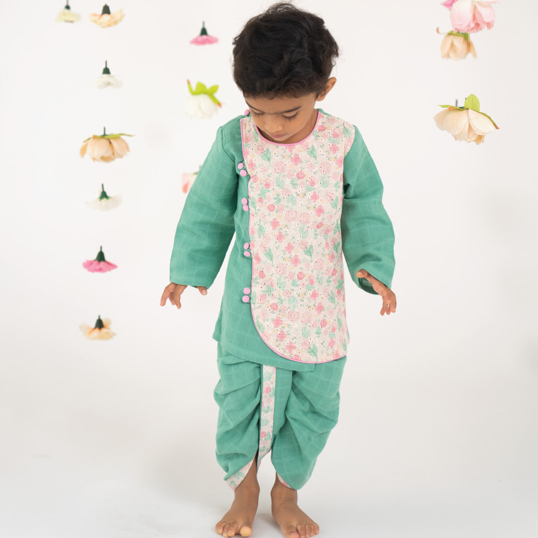 Babies Gulabi Full Sleeve Button Type Kurta and Dhoti for kids