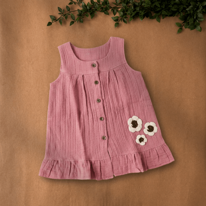 Blush Puff - Crinkled Muslin A-line Sleeveless Frock