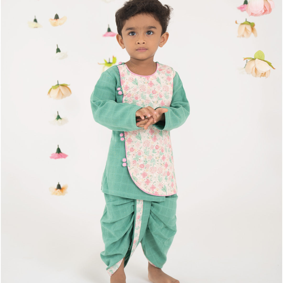 Gulabi Full Sleeve Button Type Kurta and Dhoti for kids
