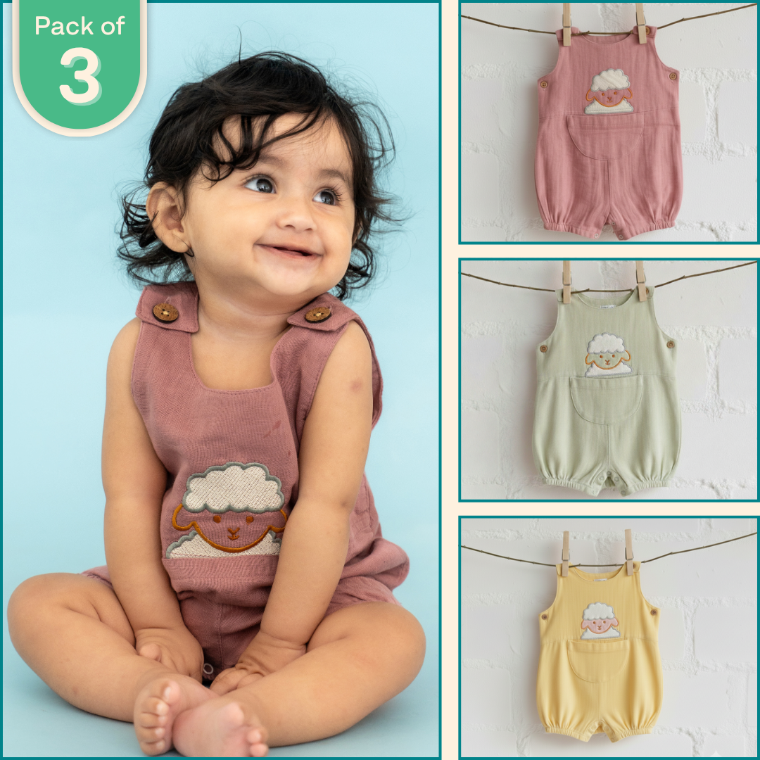 Dreamsky - Crinkled Muslin Romper Pack of 3