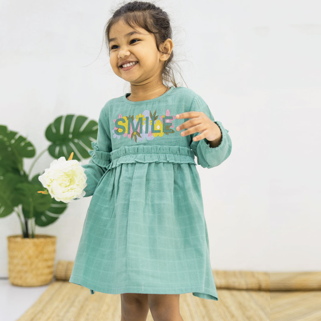 Minty Charm - Full Sleeve Muslin Frock