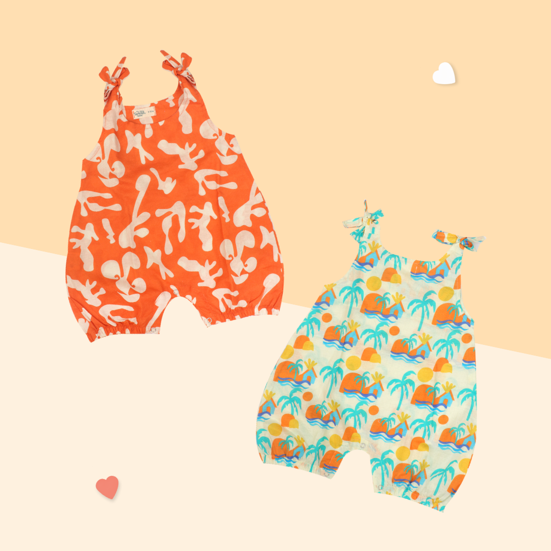 Lilsplash - Mulmul Cotton Knot Type Romper Pack of 2