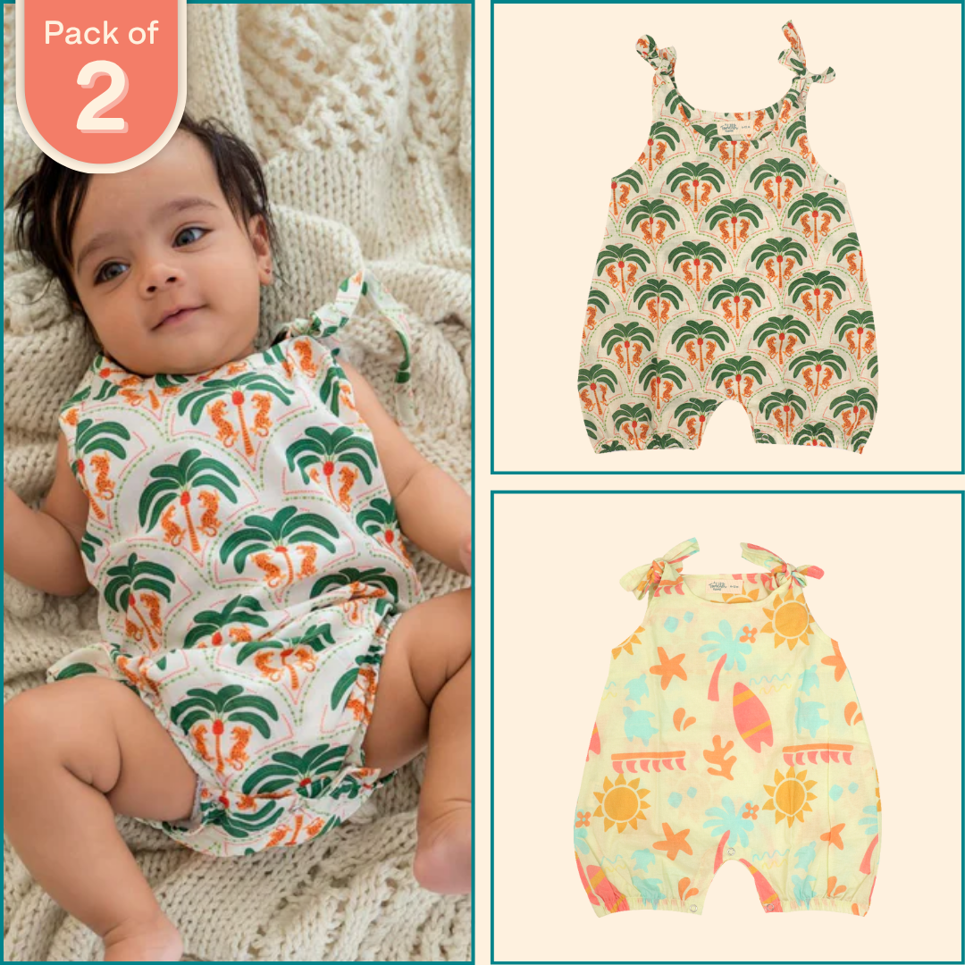 Lilsplash - Mulmul Cotton Knot Type Romper Pack of 2