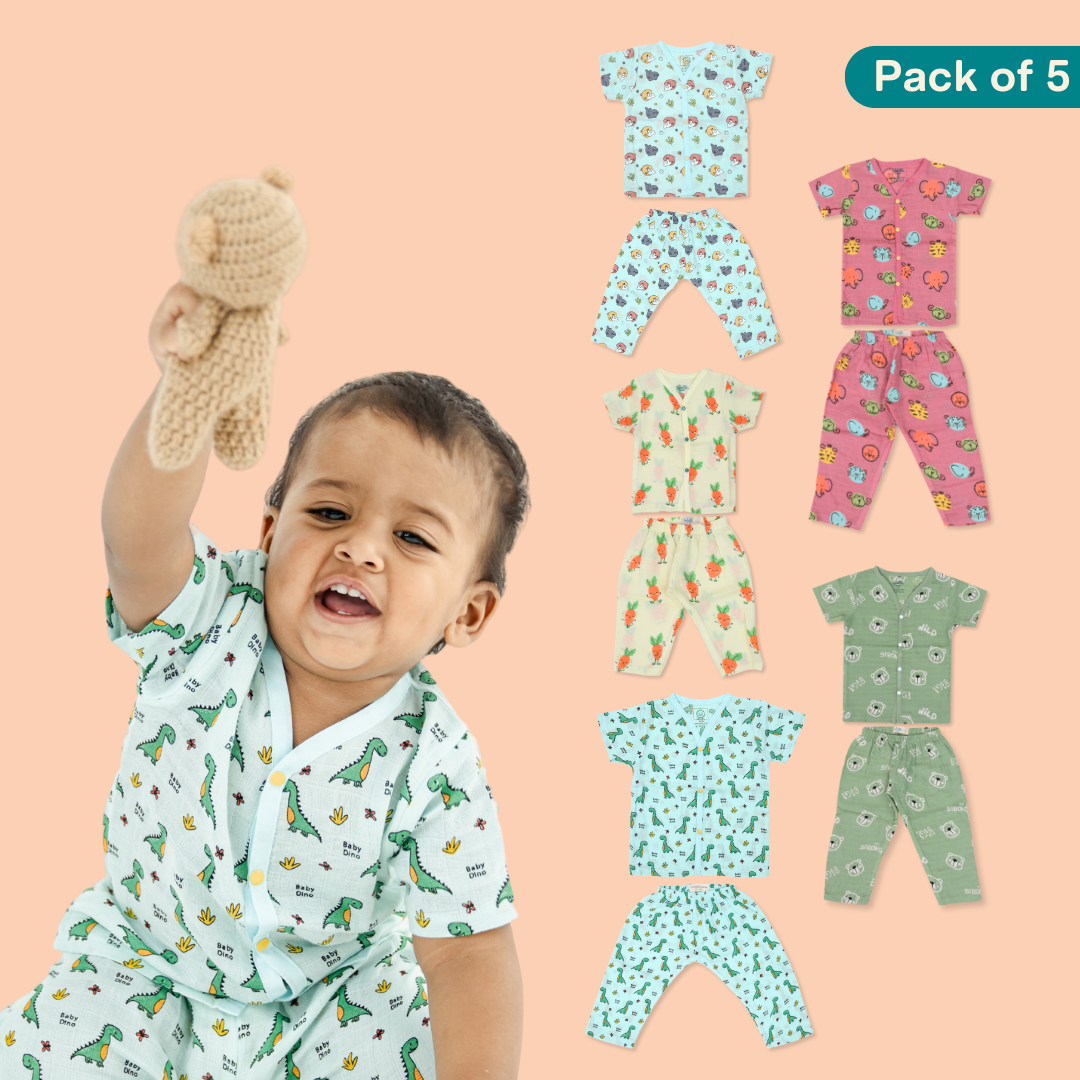 5 Lil Friends (Pack of 5) - Muslin Sleep Suit for babies and kids