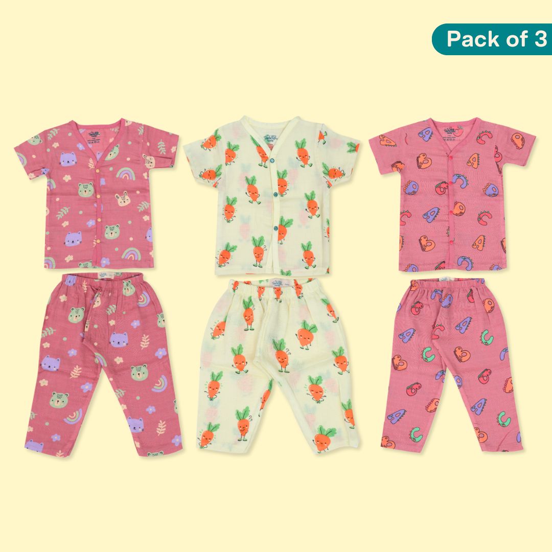 ABC Crew (Pack of 3) - Muslin Sleep Suit for babies and kids