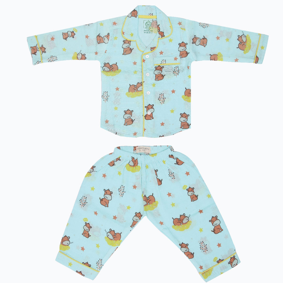 Sleepy Hippo Muslin Full Sleeve Sleep Suit for babies and kids (Unisex)