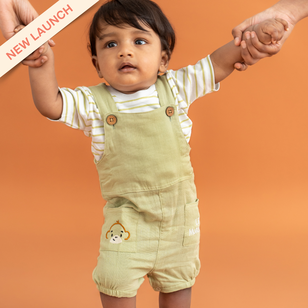 Woofie - Crinkled Muslin Dungarees
