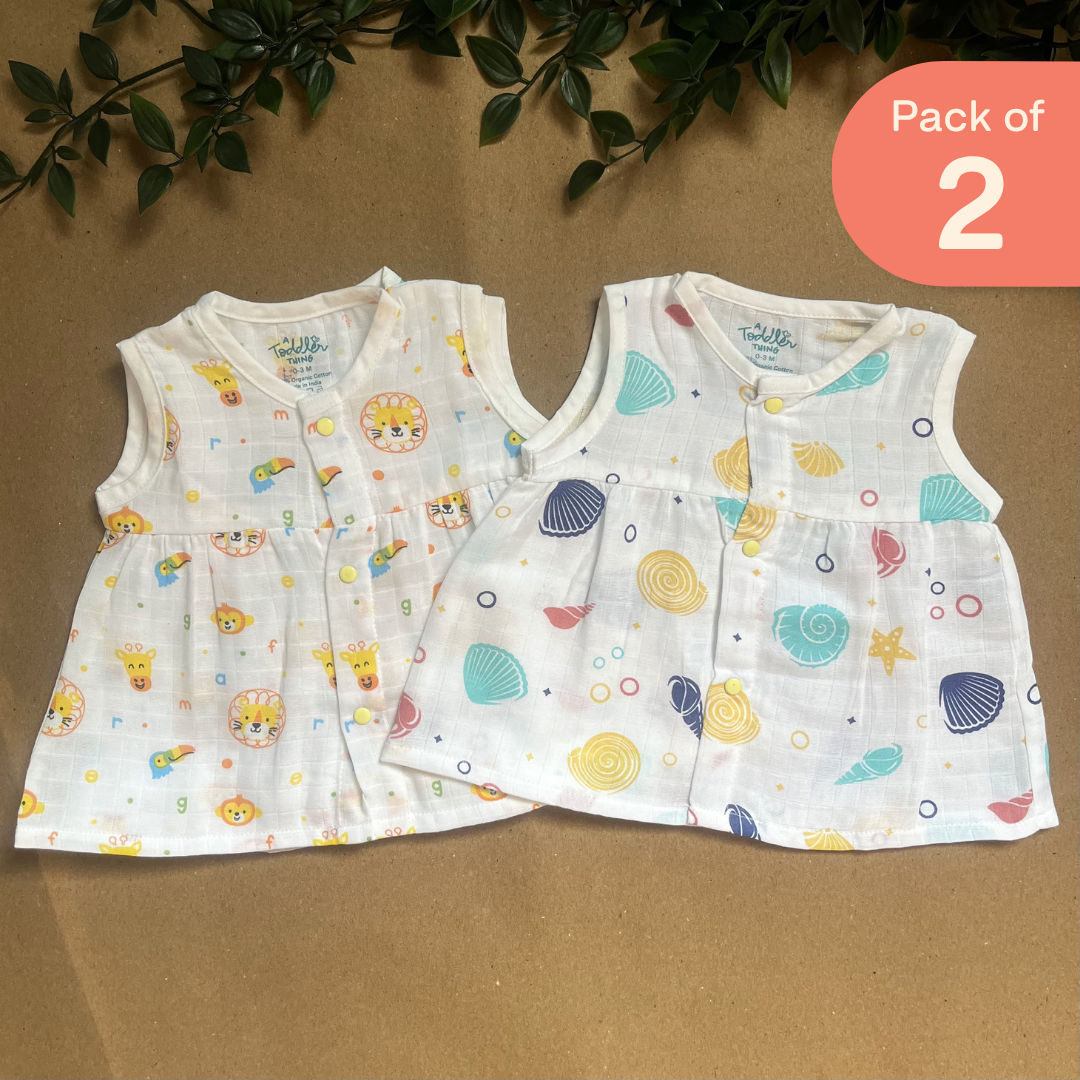 Shell Hopper - Muslin Sleeveless Frock - Pack of 2