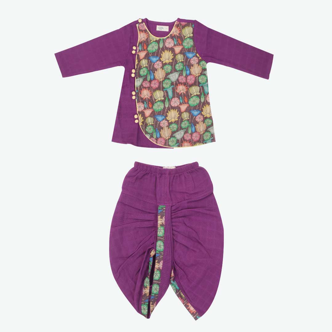 Newborn Thaara Full Sleeve Button Type Kurta and Dhoti for kids