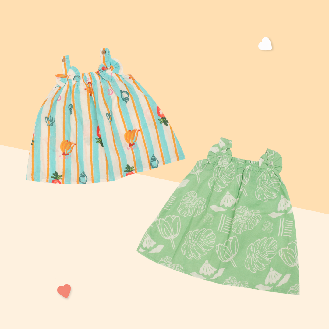 Breezicano - Mulmul Cotton Sleeveless Bow Frock Pack of 2