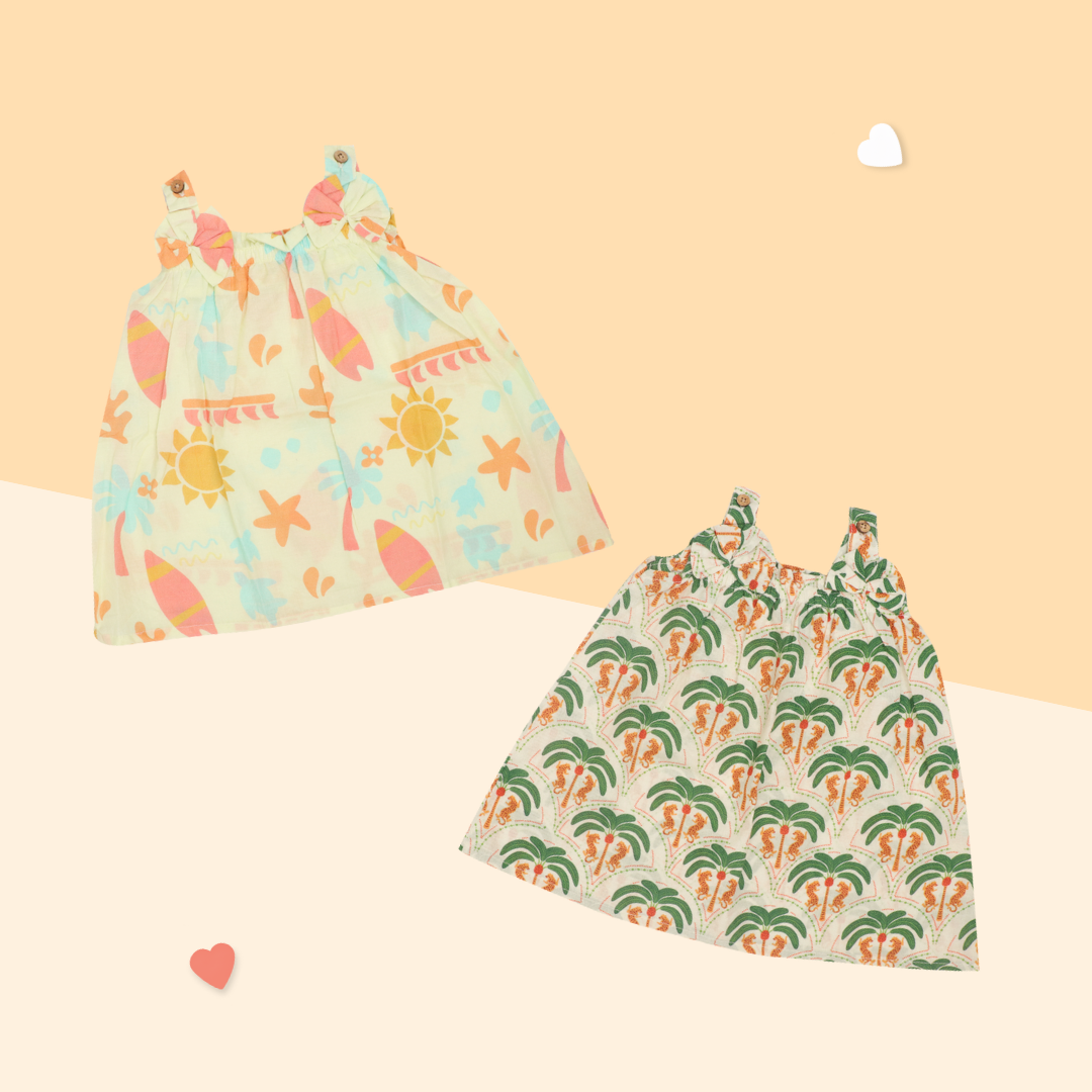 SunWave - Mulmul Cotton Sleeveless Bow Frock Pack of 2