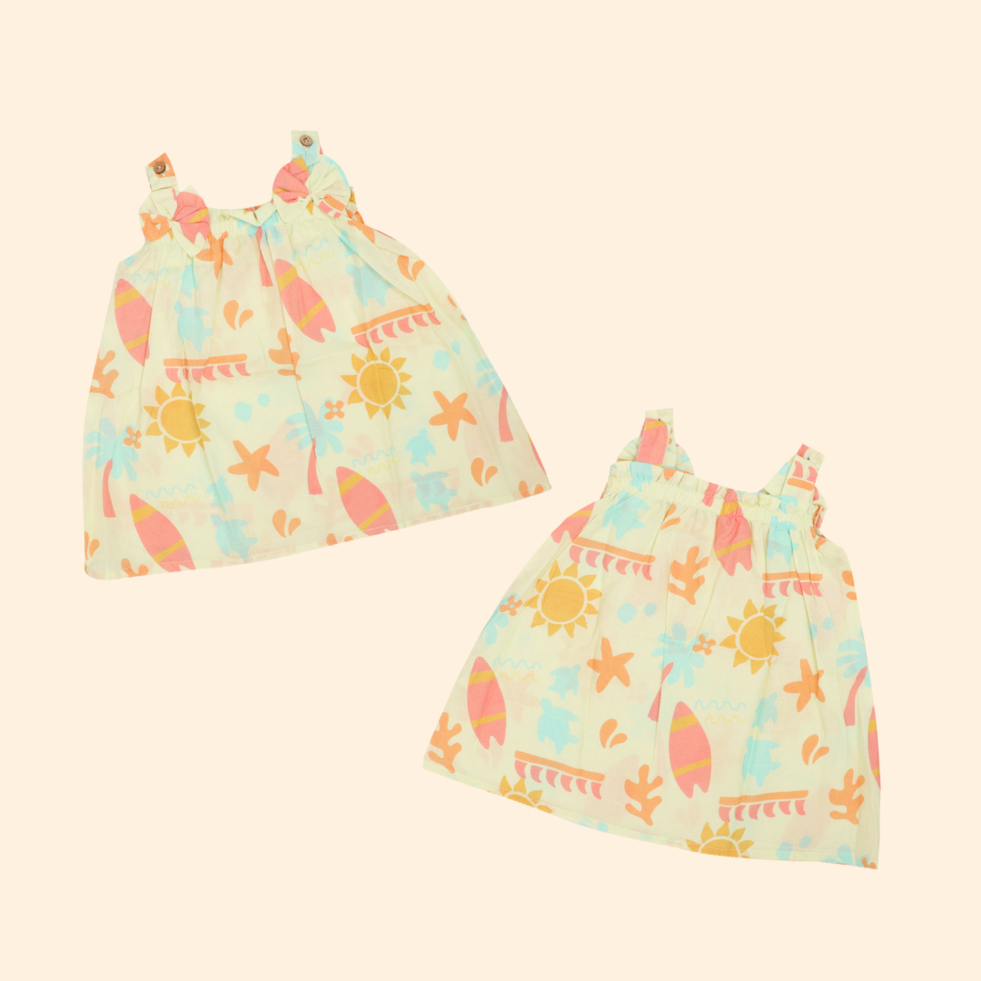 Breezicano - Mulmul Cotton Sleeveless Bow Frock Pack of 2