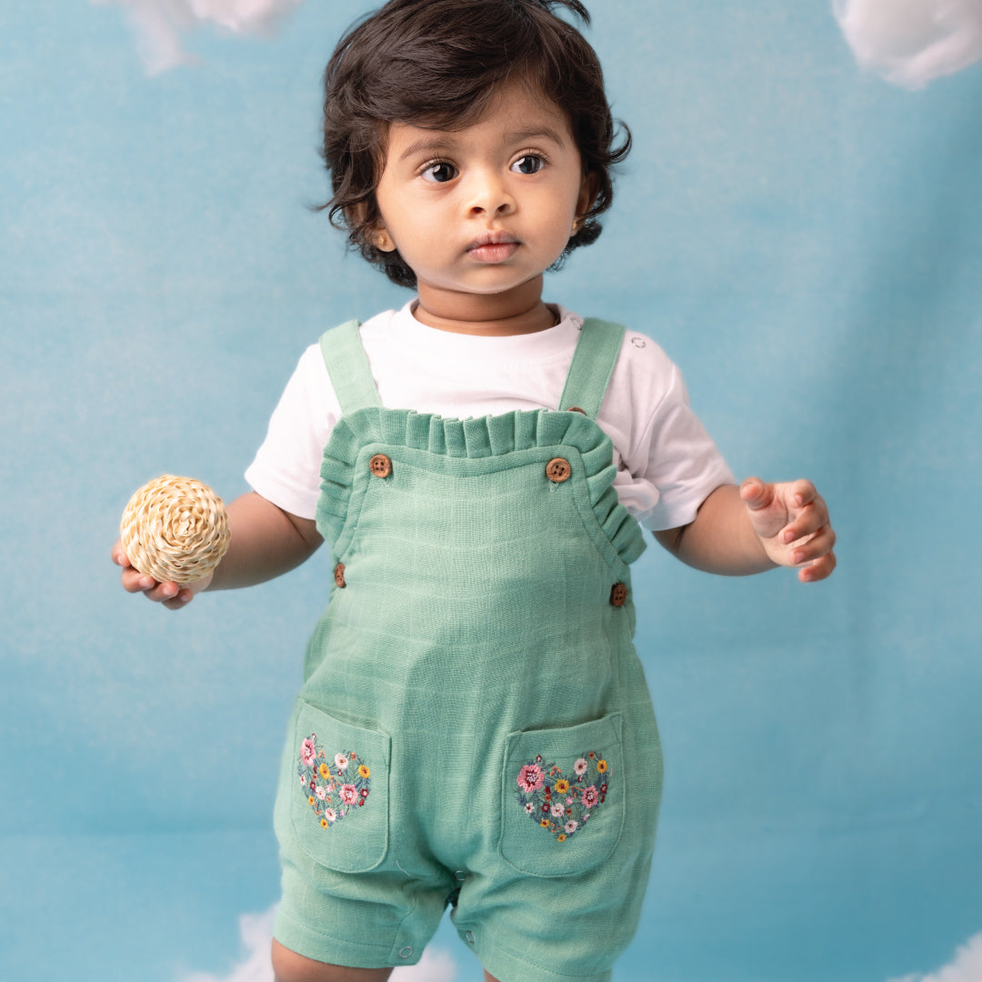Muslin Frill Dungarees for Baby Girls
