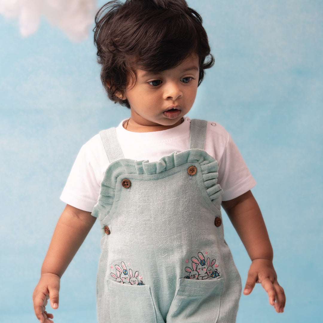 Muslin Frill Dungarees for Baby Girls