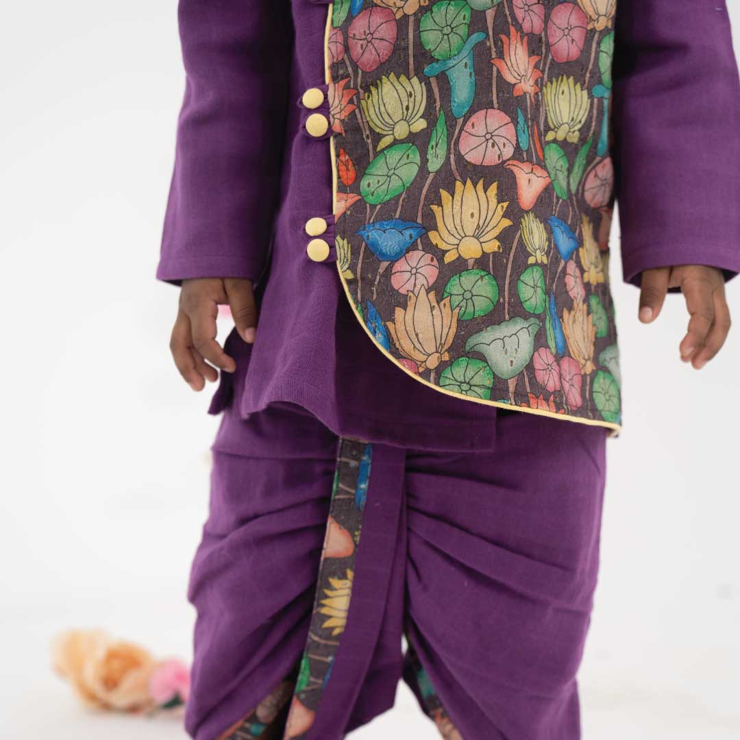 Babies Thaara Full Sleeve Button Type Kurta and Dhoti for kids