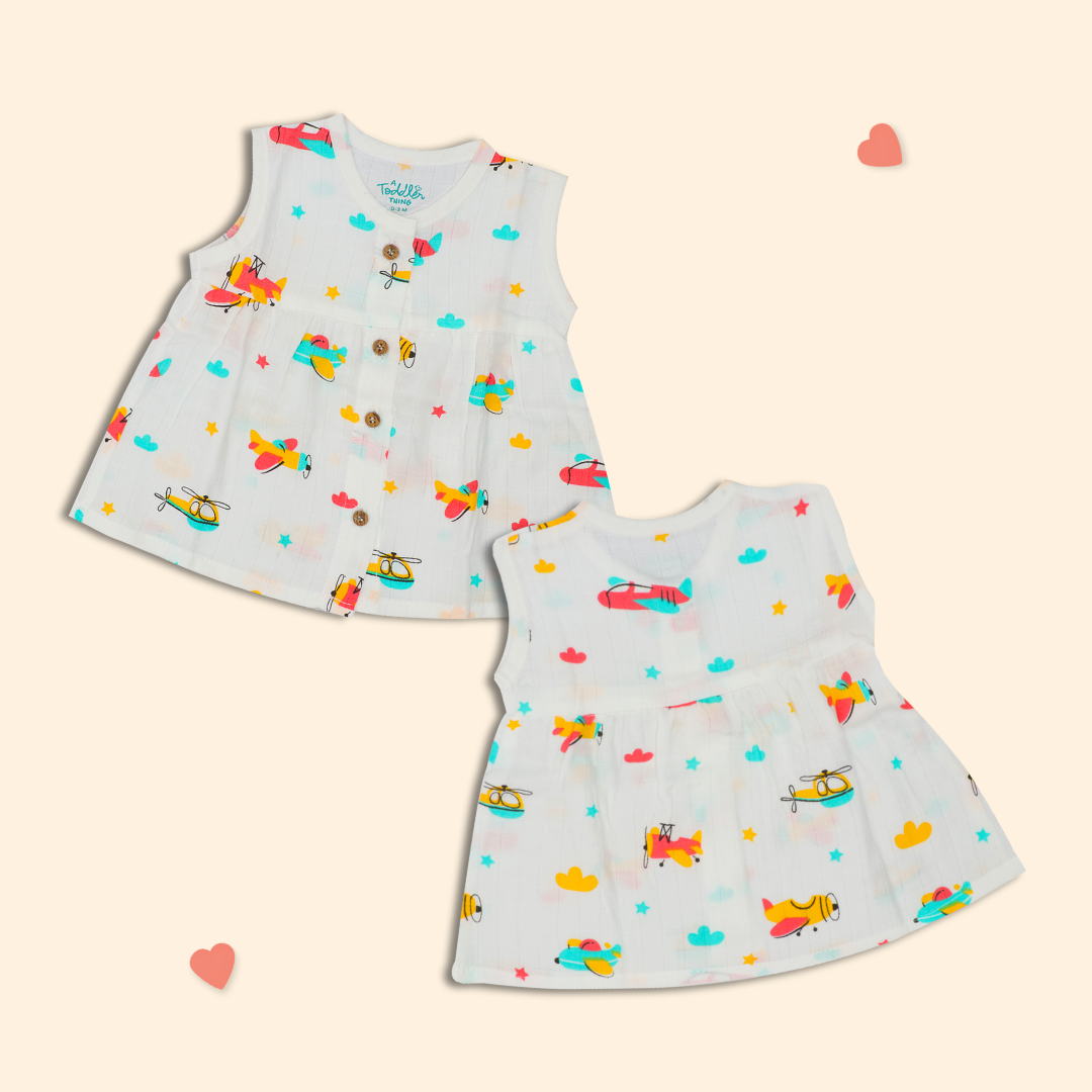 Muslin Sleeveless Frock - Pack of 3