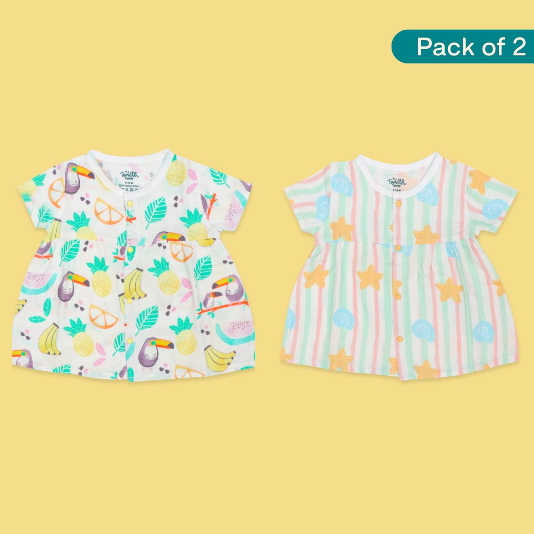 Seaside Punch - Muslin Button Frock - Pack of 2