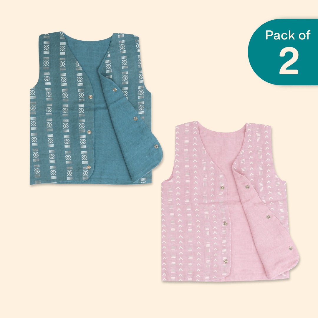 Ink n’ Tomato - Reversible Muslin Jabla (Pack of 2)