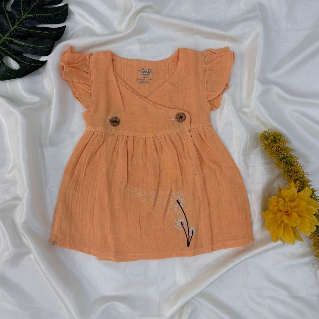 Peach - Muslin Dandelions Frill Frock