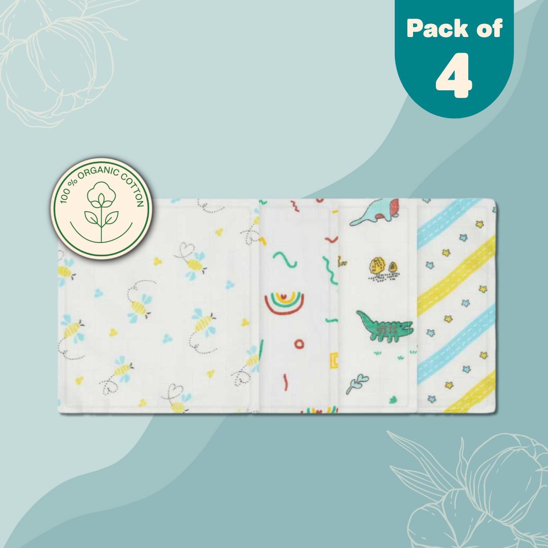 Muslin Organic Cotton Wipes Small for babies (Pack Of 4)