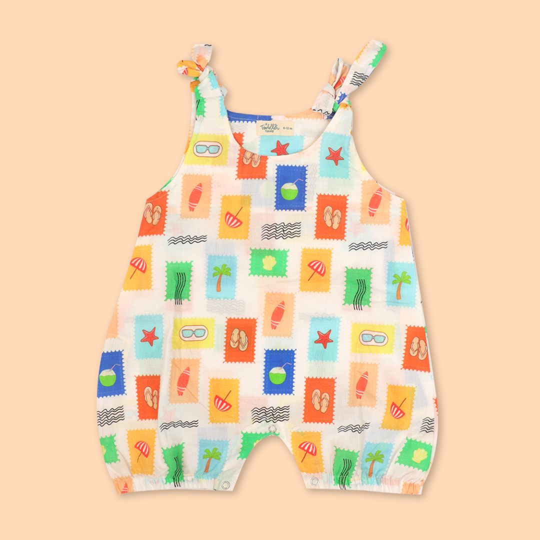 Citrus Splash - Mulmul Cotton Knot Type Romper