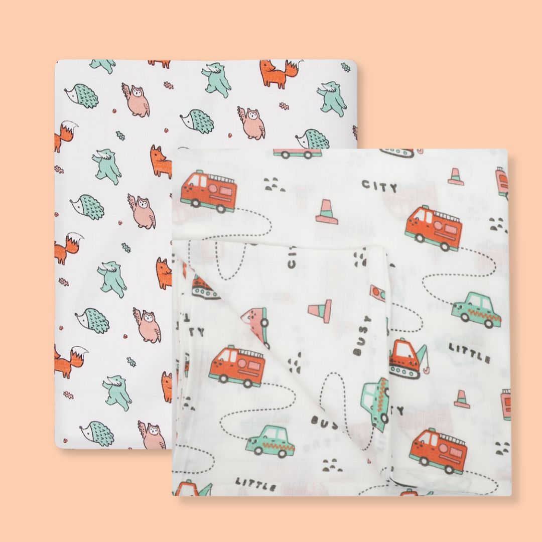 Woodlanders - Muslin Cotton Swaddles(Pack of 2)