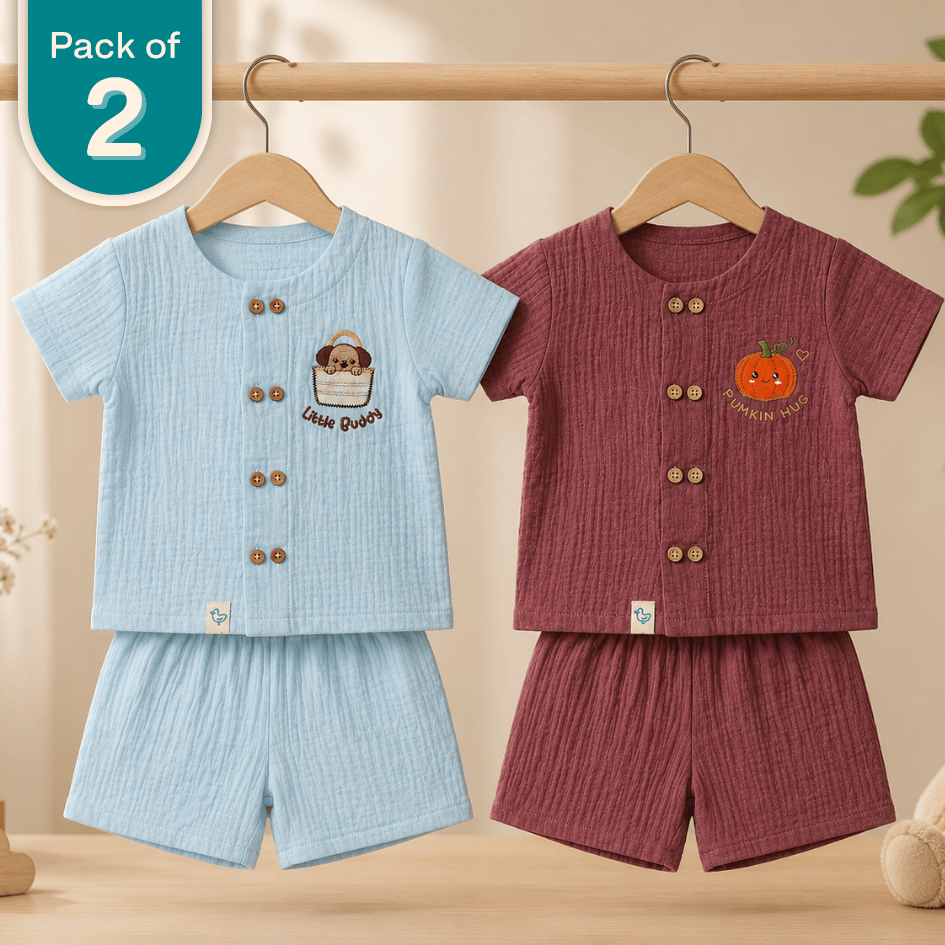 Buttercup Buddies - Crinkled Muslin Co-ord Sets (Pack of 2)