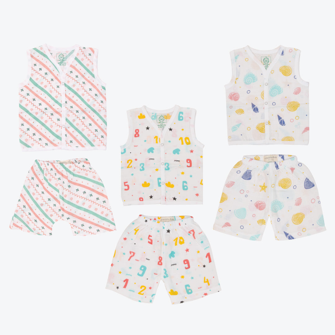 Muslin Jabla and Shorts for Babies and Toddlers (Pack of 3) - Starlight Shells