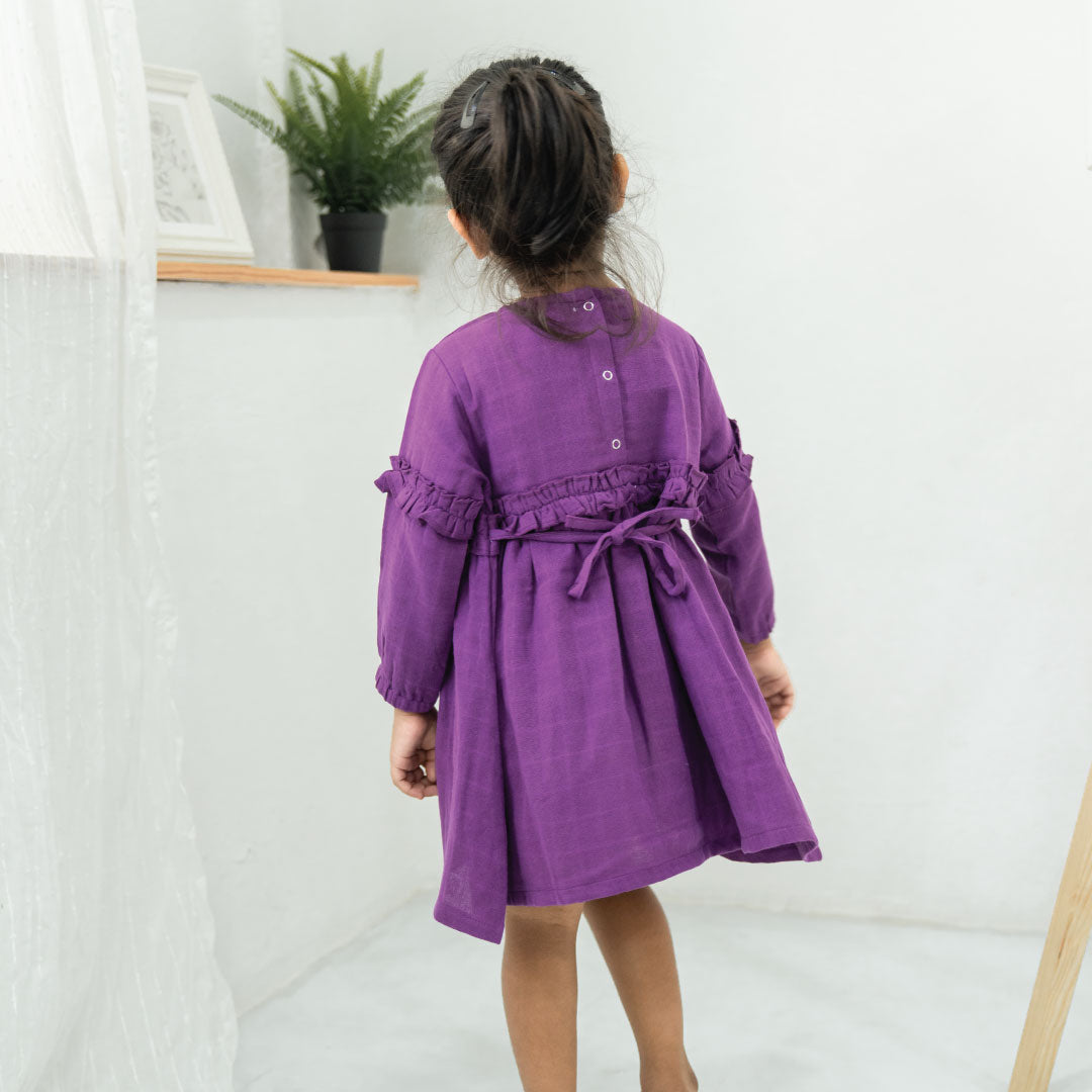 Purple Bird Full Sleeve Muslin Frock For 6 momths to 5 years