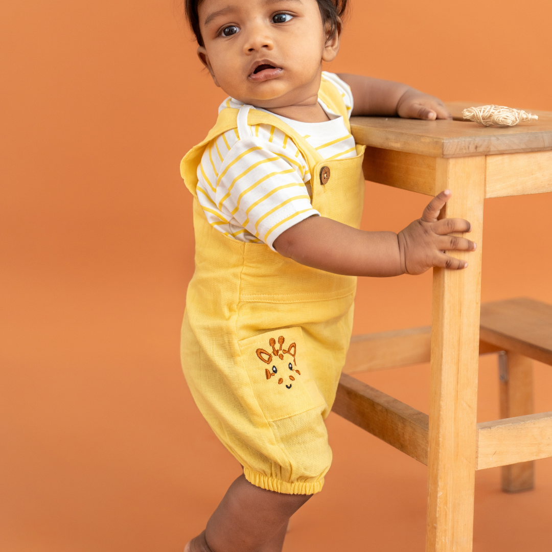 Woofie - Crinkled Muslin Dungarees