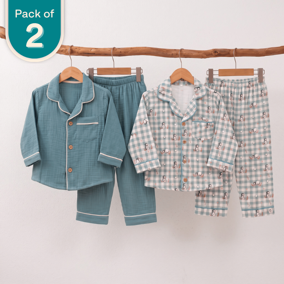 Turtle Dream - Crinkled Muslin Sleepsuit Pack of 2