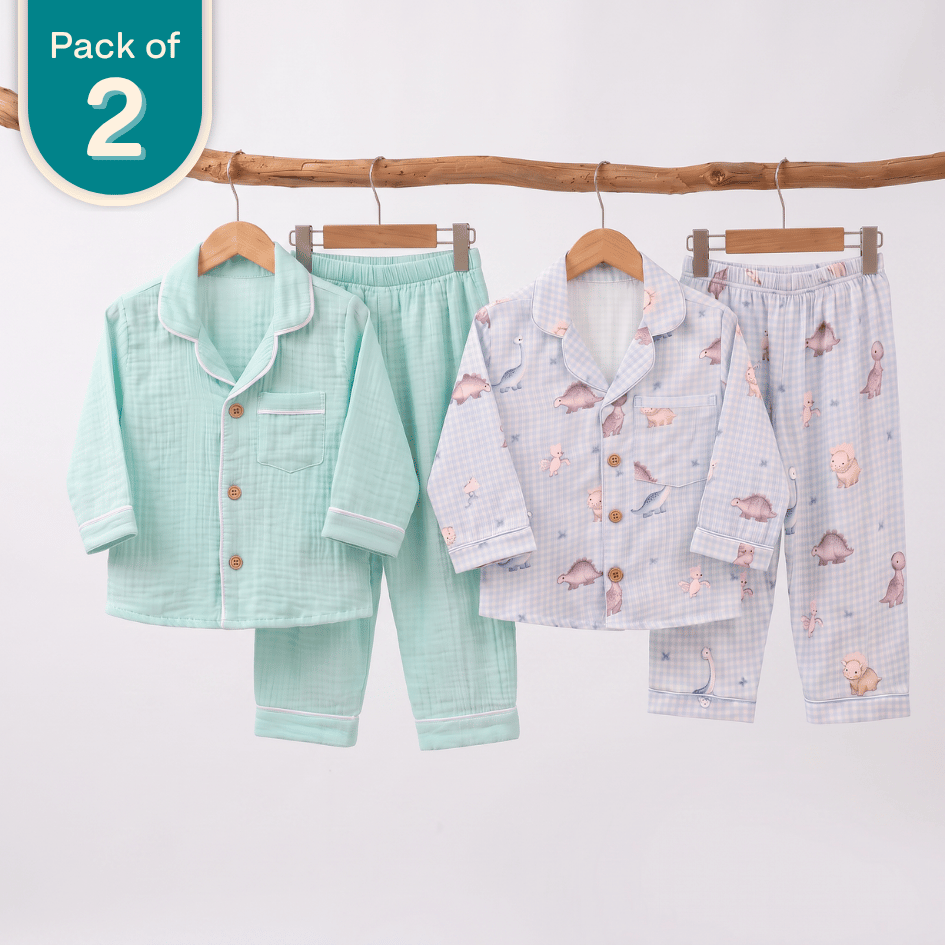 Turtle Dream - Crinkled Muslin Sleepsuit Pack of 2
