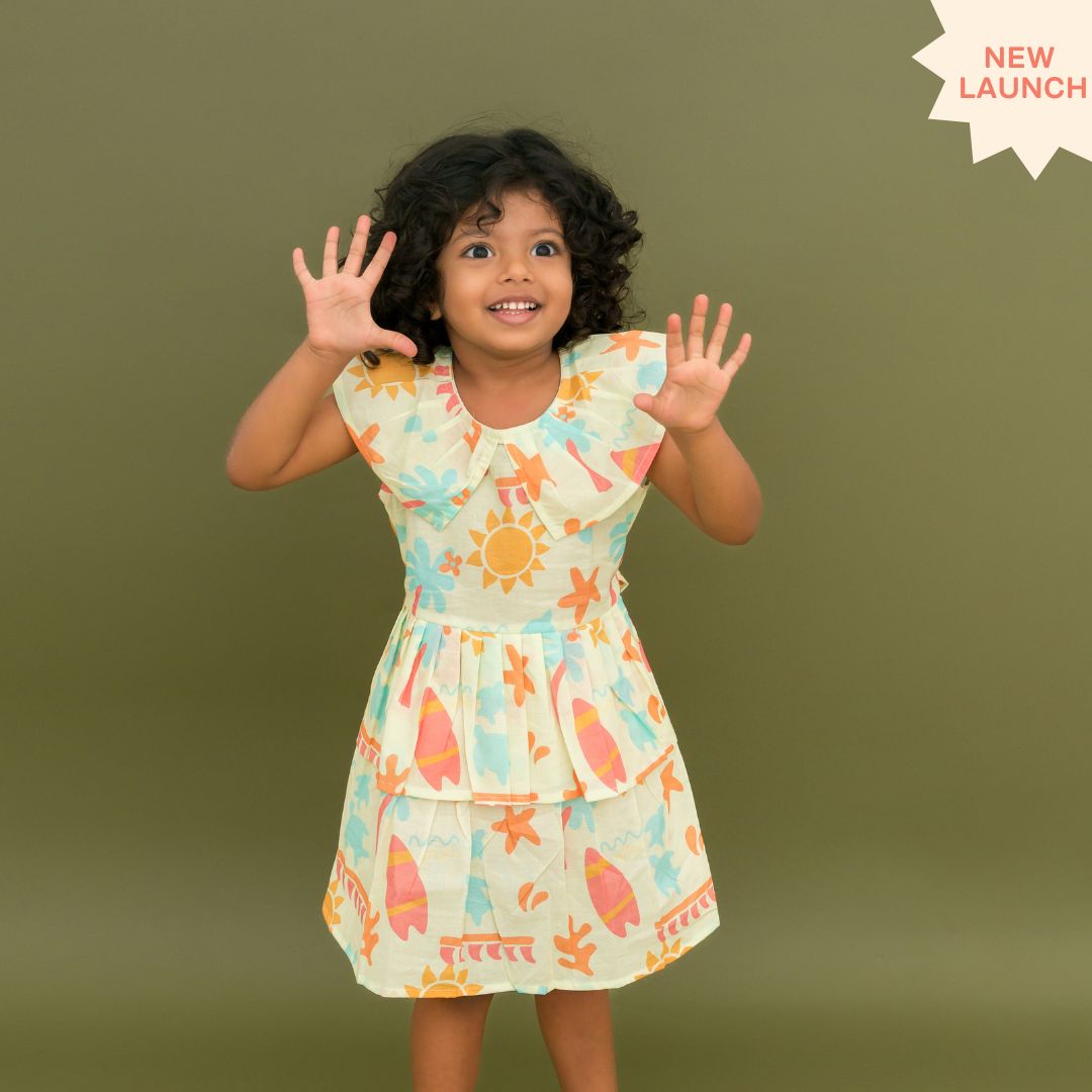 Breezy Leaf - Mulmul Cotton Frill Frock
