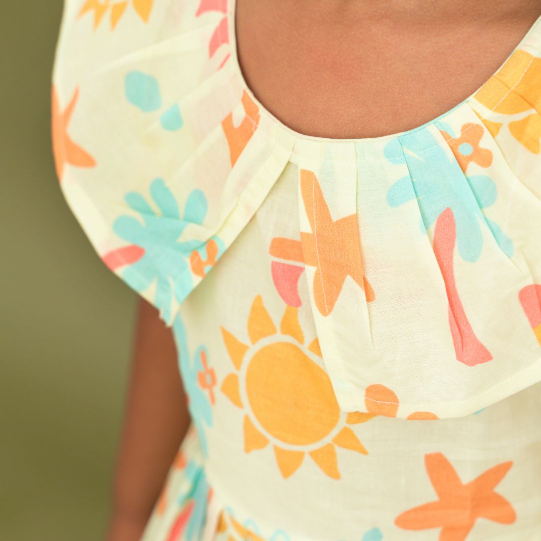 Breezy Leaf - Mulmul Cotton Frill Frock