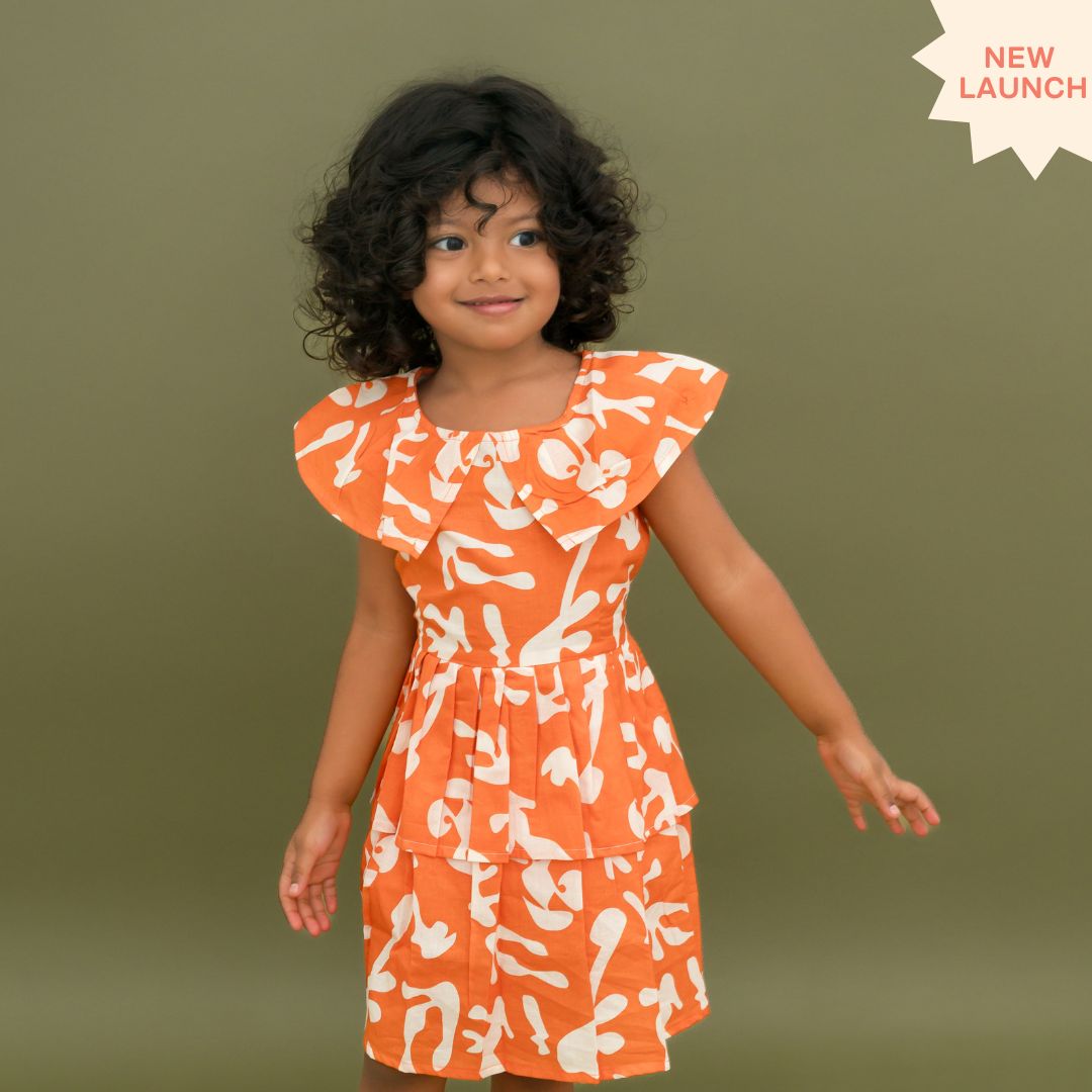 Breezy Leaf - Mulmul Cotton Frill Frock