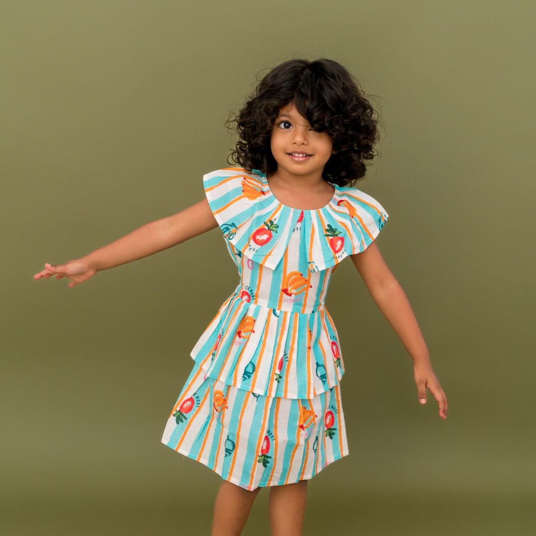 Breezy Leaf - Mulmul Cotton Frill Frock