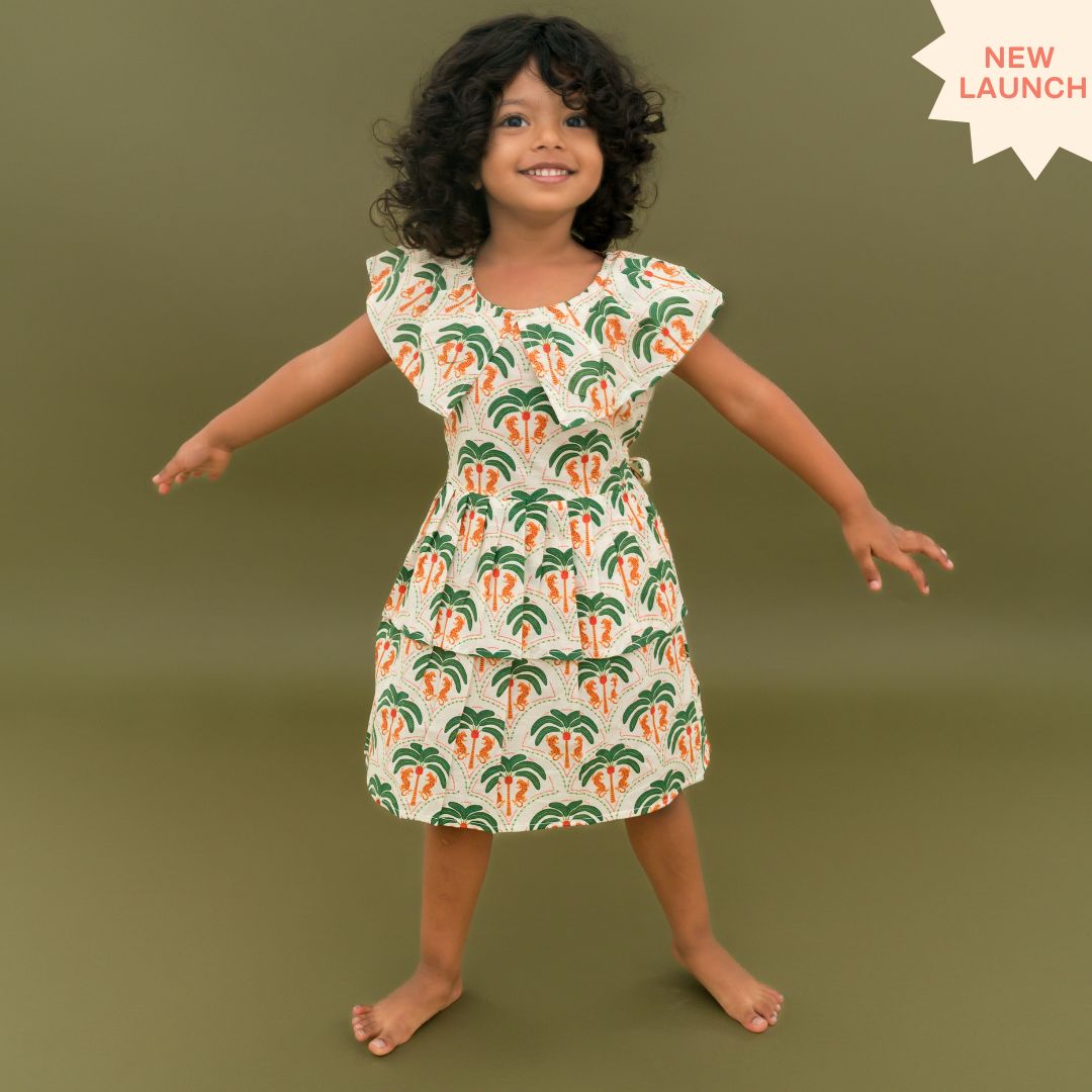 Breezy Leaf - Mulmul Cotton Frill Frock