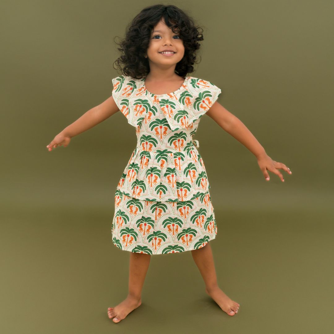 Breezy Leaf - Mulmul Cotton Frill Frock