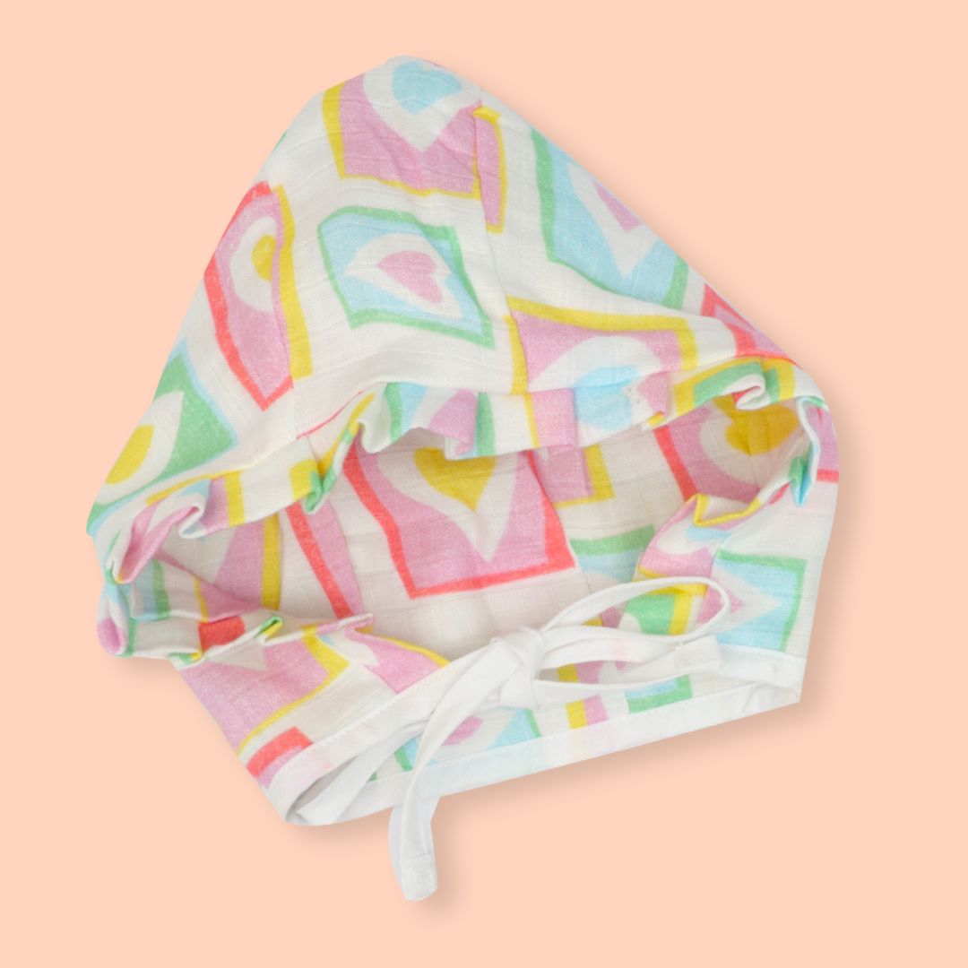 Flora Pixels - Muslin Cap, Mittens and Booties