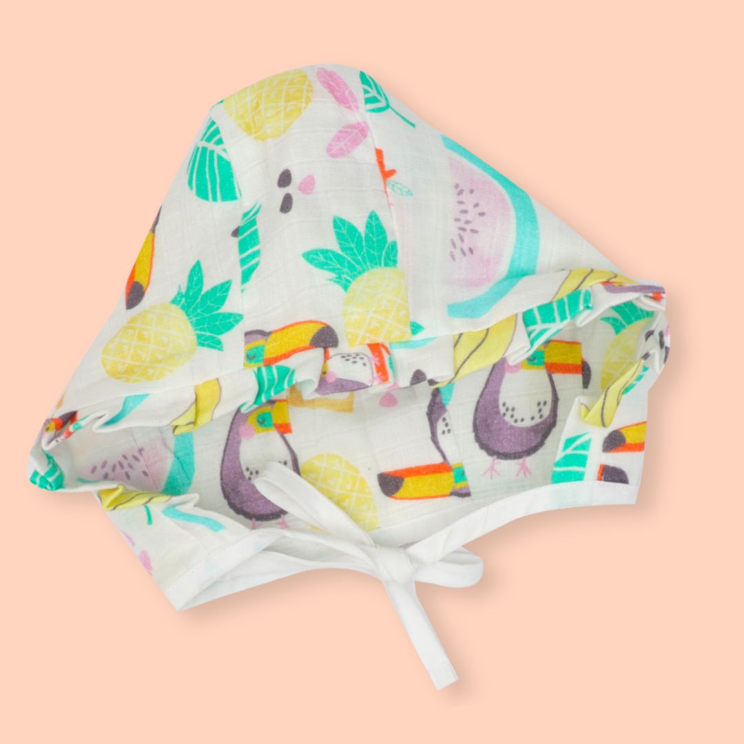 Flora Pixels - Muslin Cap, Mittens and Booties